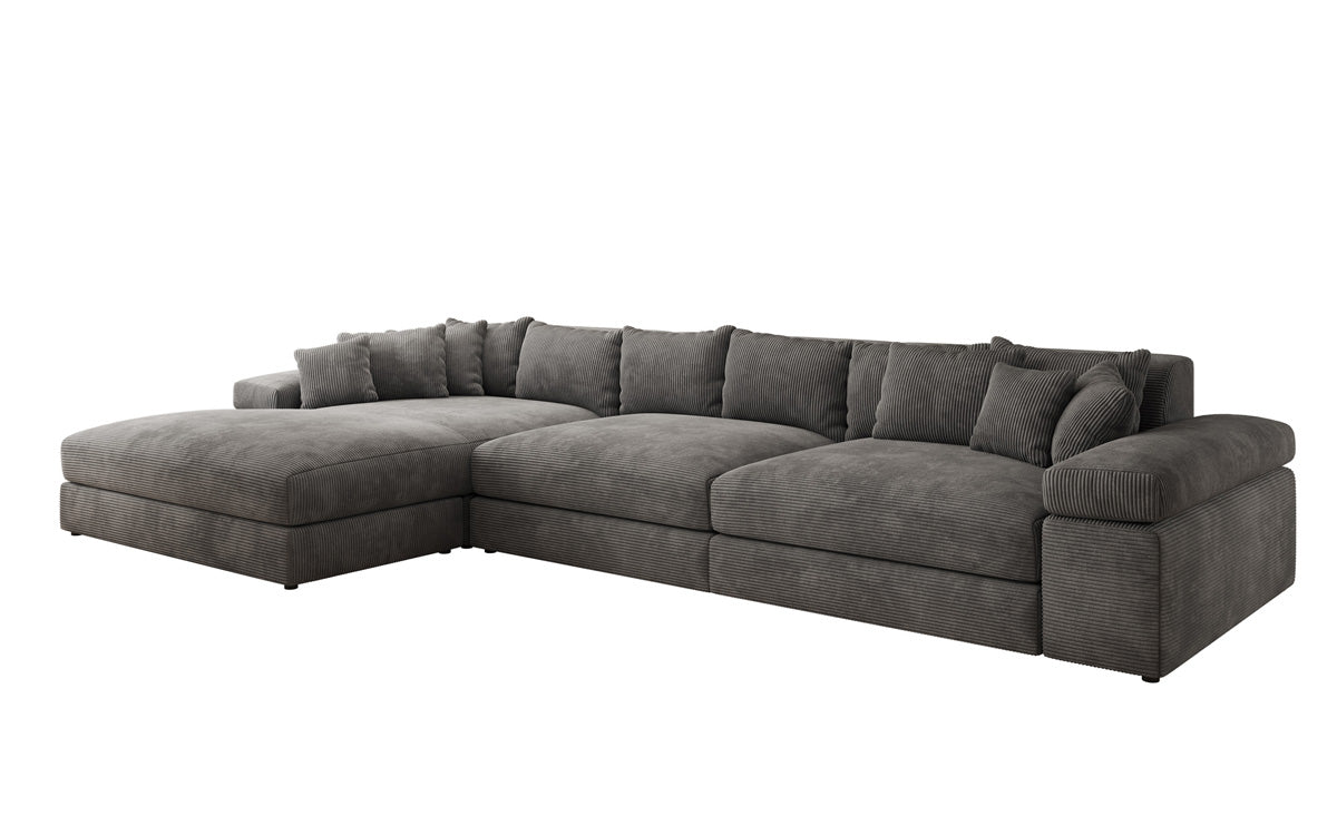Designersofa Bernardo L Maxi met brede ottomane in ribstof
