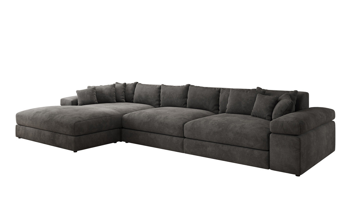 Designersofa Bernardo L Maxi met brede ottomane in ribstof
