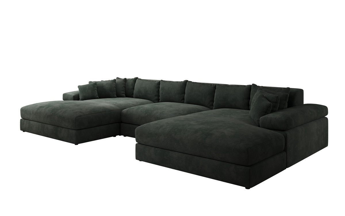 Designersofa Bernardo U met brede ottomane in ribstof