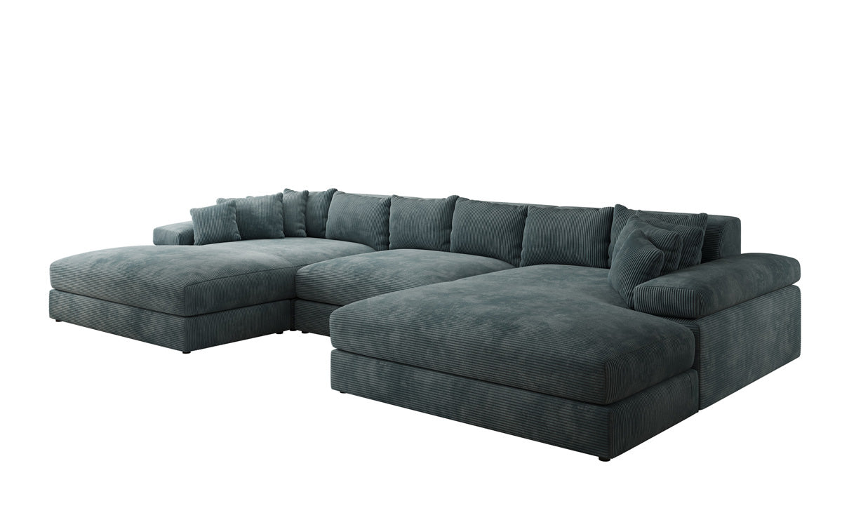 Designersofa Bernardo U met brede ottomane in ribstof