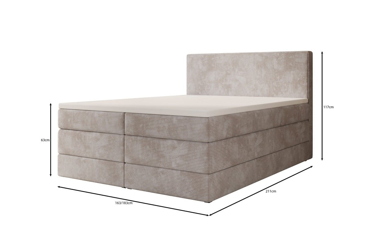 Boxspringbed Noren met opbergruimte in Ribstof