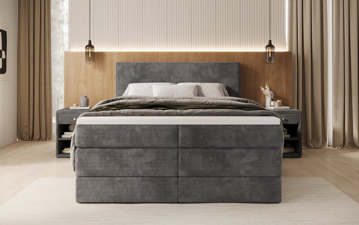Boxspringbed Noren met opbergruimte in Ribstof