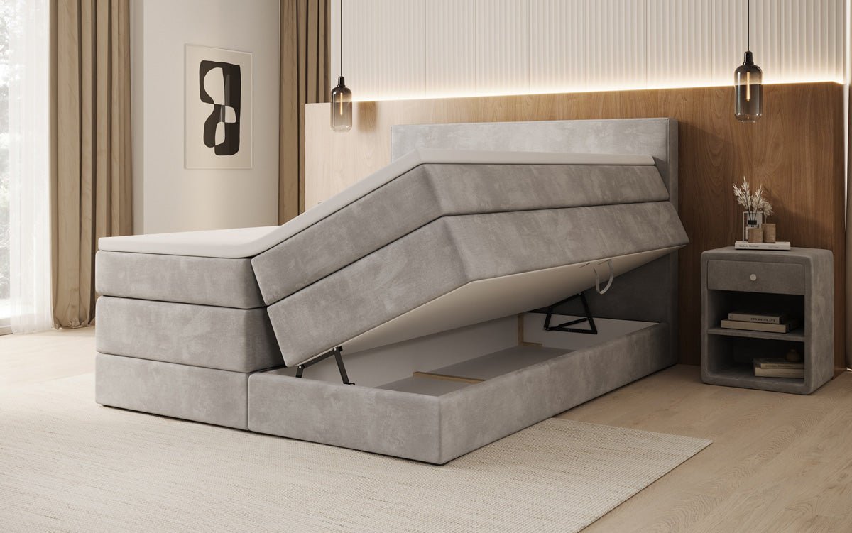 Boxspringbed Noren met opbergruimte in Fluweel
