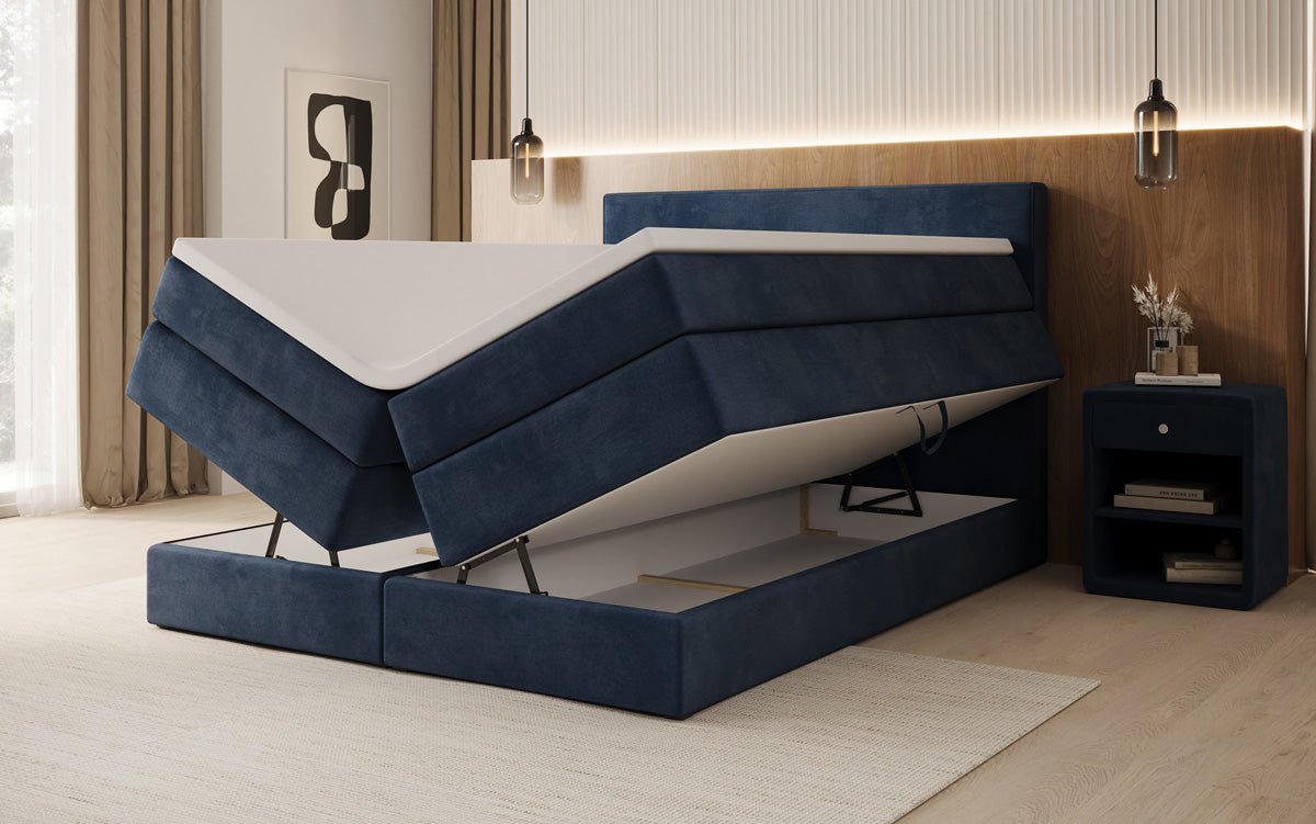 Boxspringbed Noren met opbergruimte in Fluweel