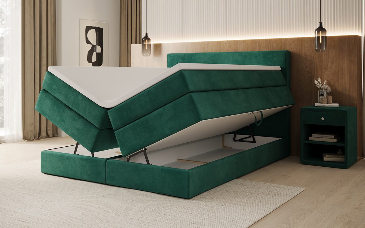 Boxspringbed Noren met opbergruimte in Fluweel
