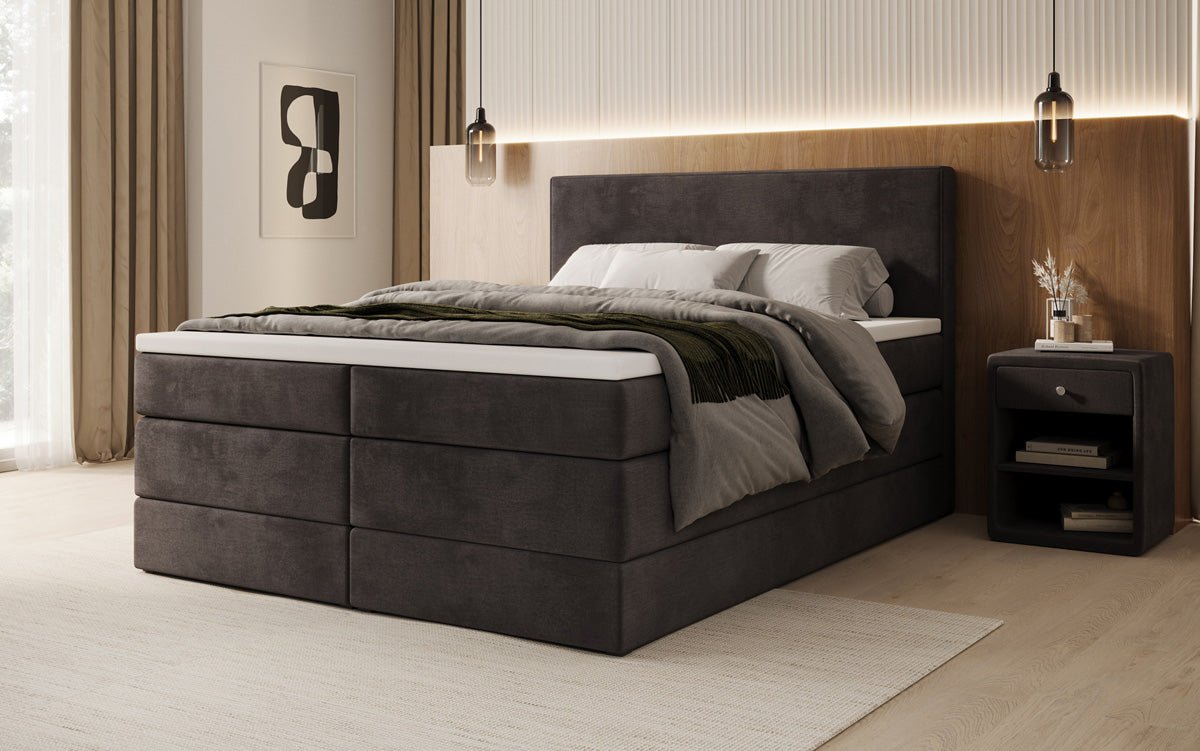 Boxspringbed Noren met opbergruimte in Fluweel