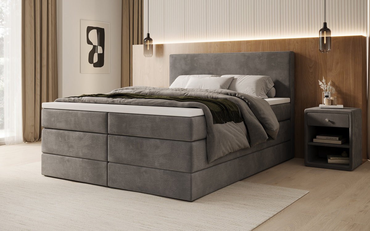 Boxspringbed Noren met opbergruimte in Fluweel