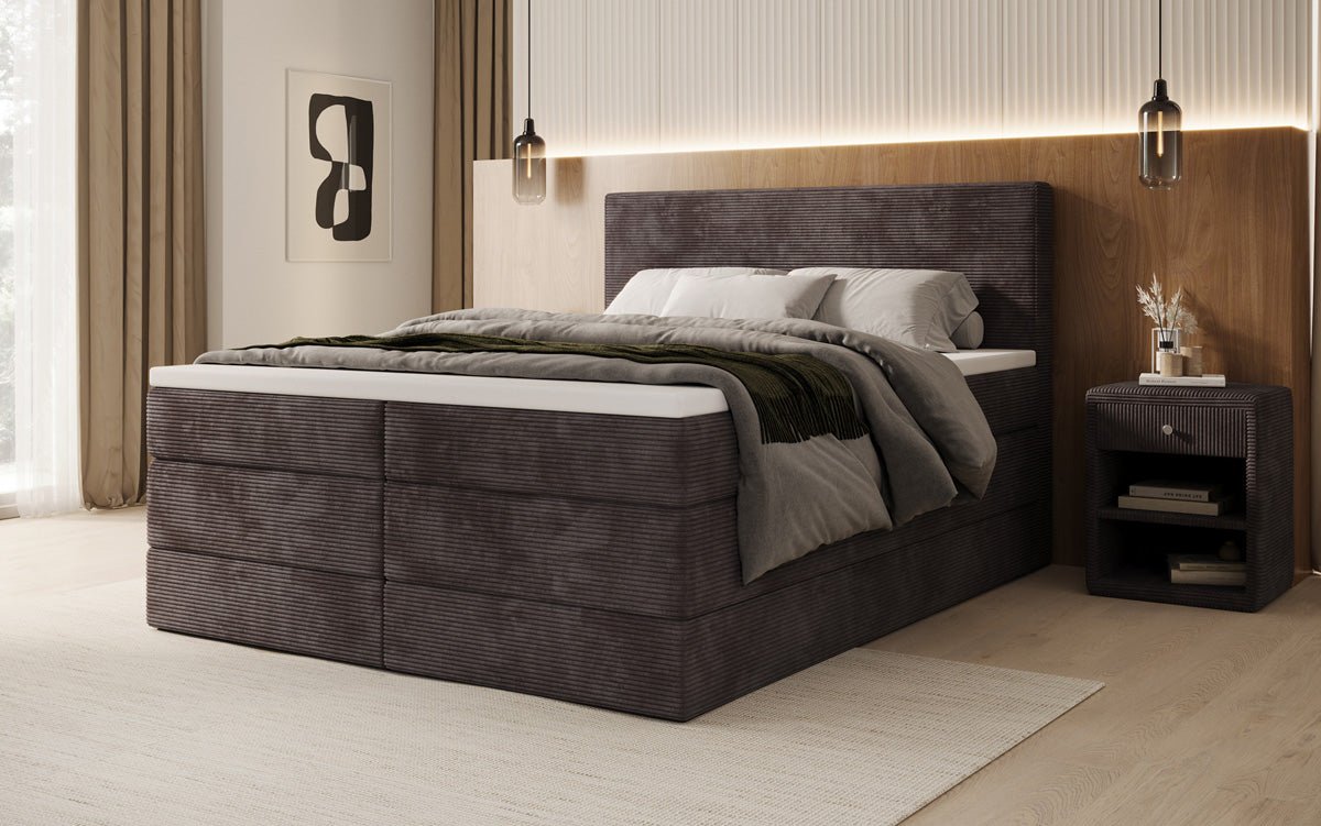 Boxspringbed Noren met opbergruimte in Ribstof
