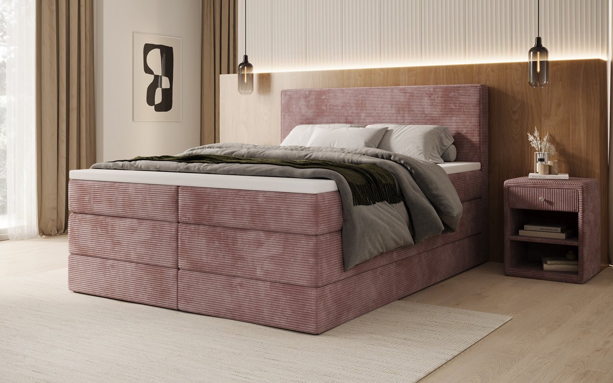 Boxspringbed Noren met opbergruimte in Ribstof