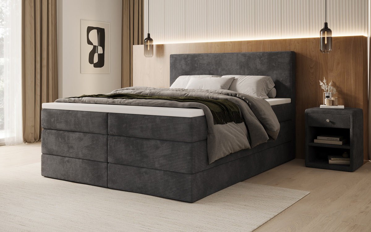 Boxspringbed Noren met opbergruimte in Ribstof