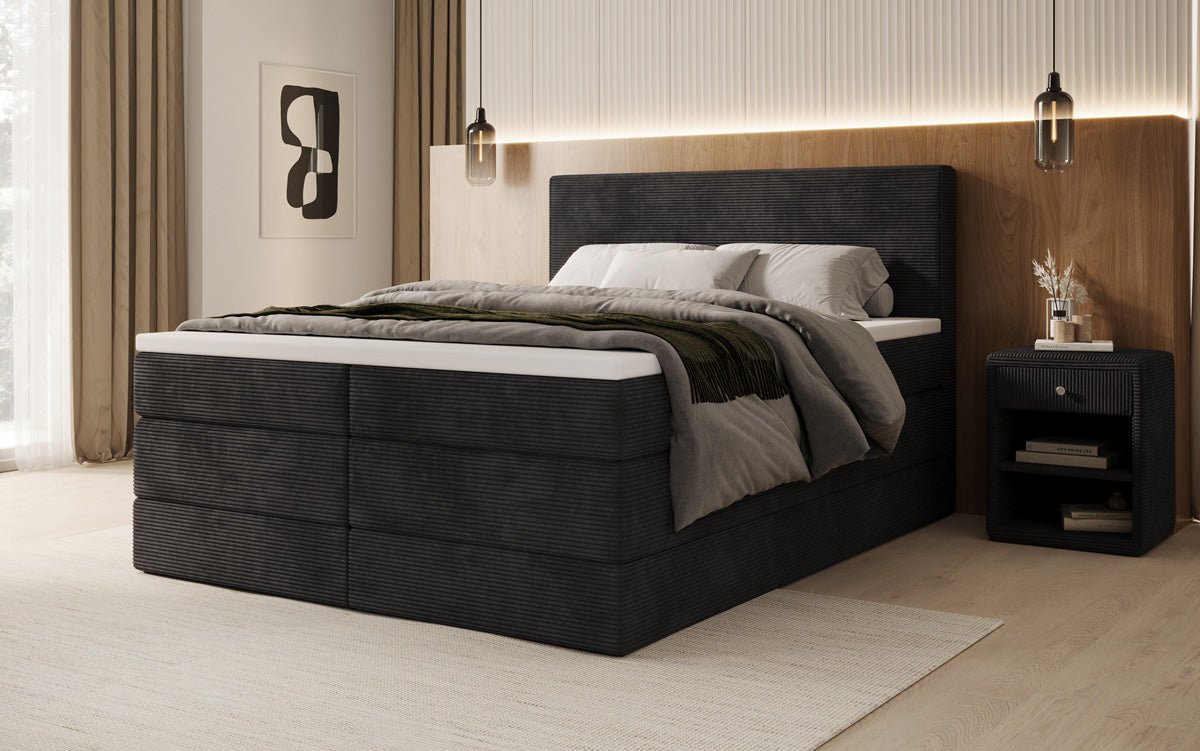 Boxspringbed Noren met opbergruimte in Ribstof