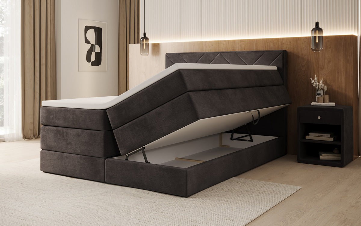 Boxspringbed Norella met opbergruimte in fluweel