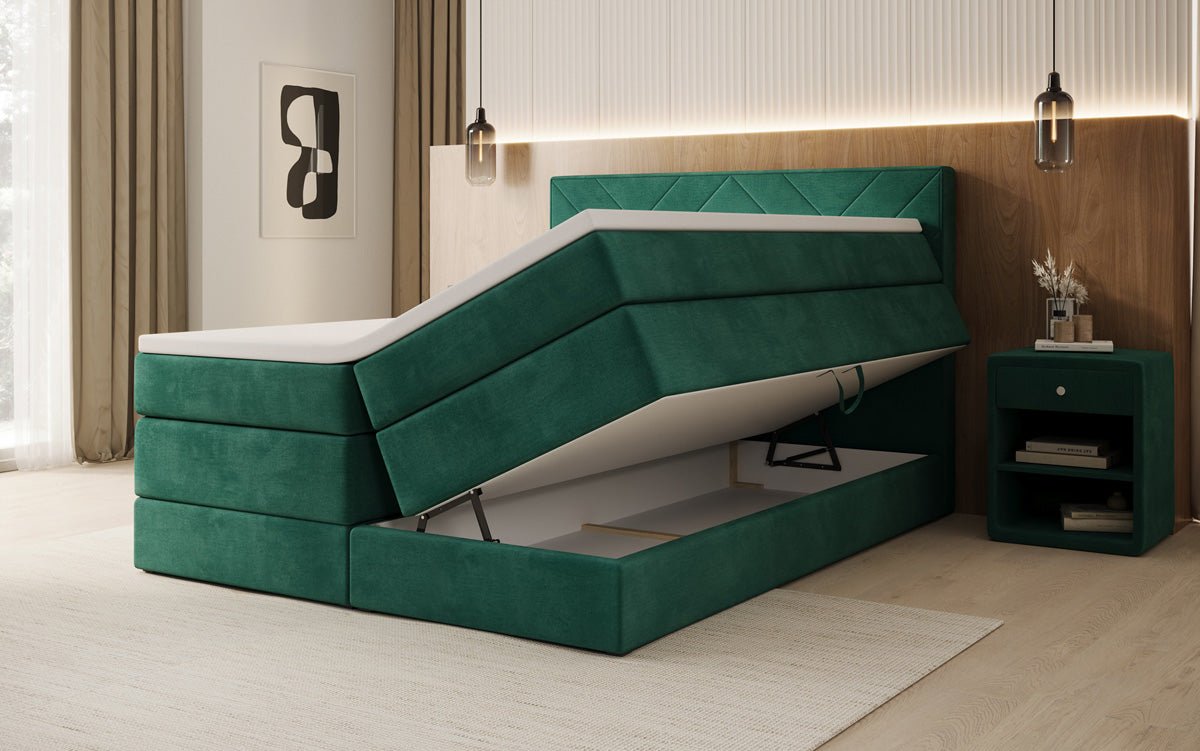 Boxspringbed Norella met opbergruimte in fluweel