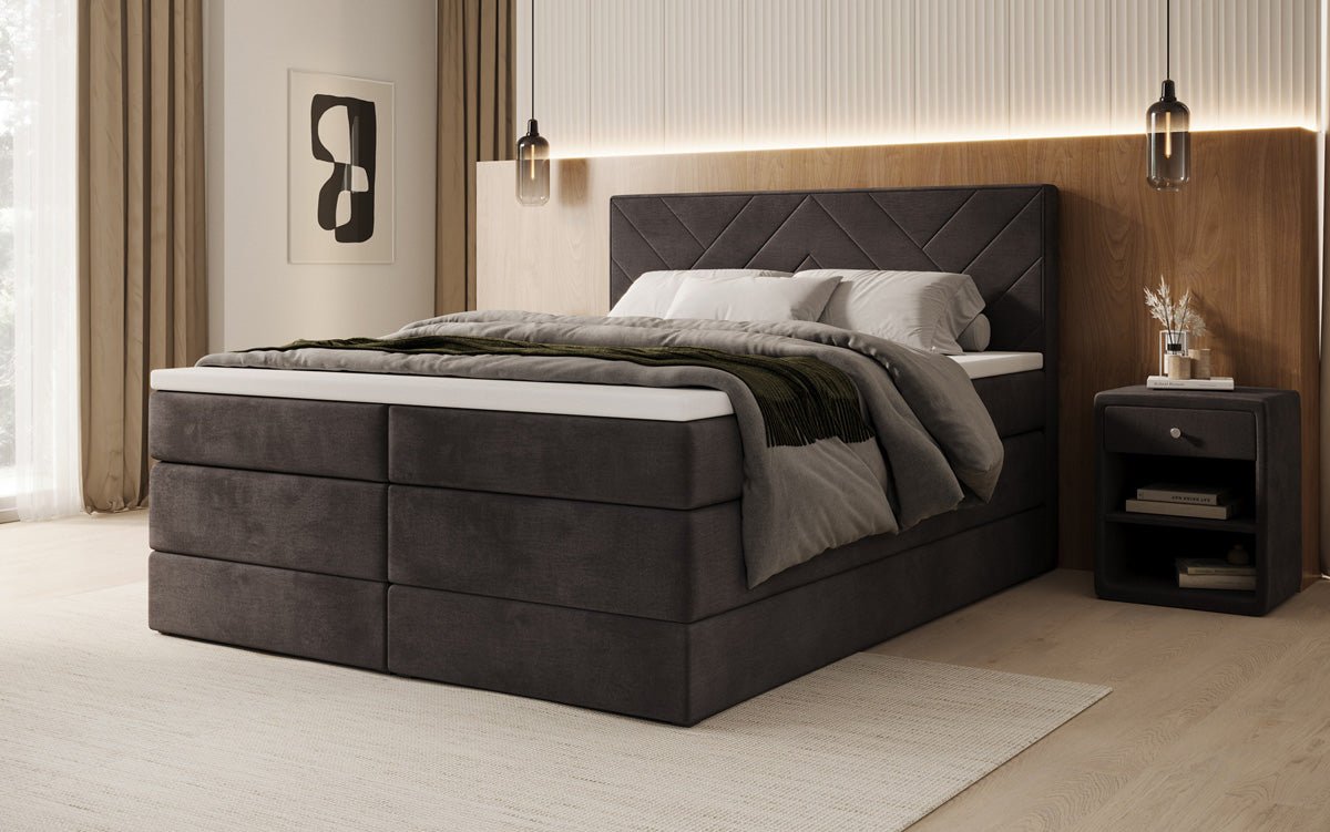 Boxspringbed Norella met opbergruimte in fluweel