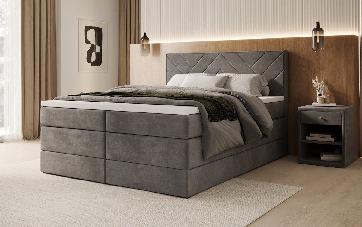 Boxspringbed Norella met opbergruimte in fluweel