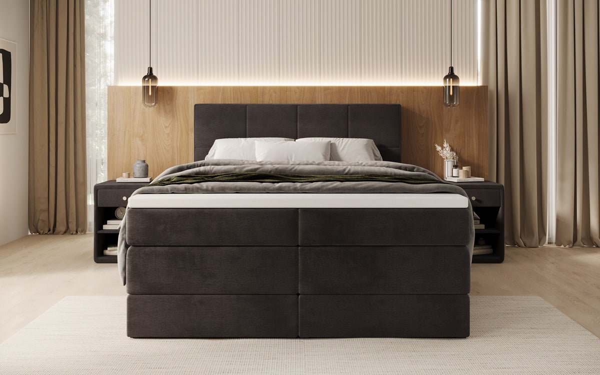 Boxspringbed Mareno met opbergruimte in fluweel