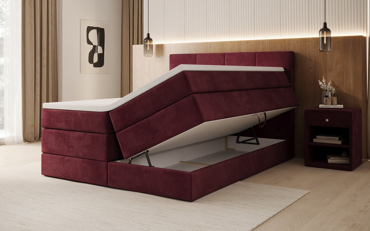 Boxspringbed Mareno met opbergruimte in fluweel