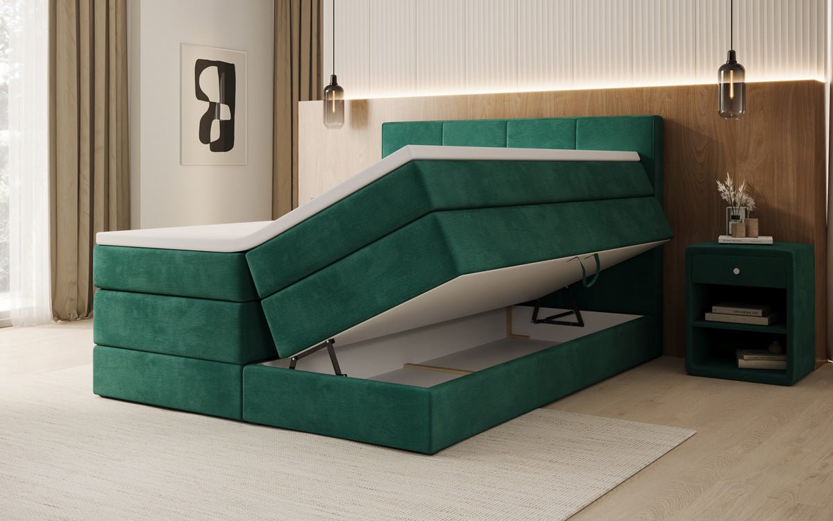 Boxspringbed Mareno met opbergruimte in fluweel