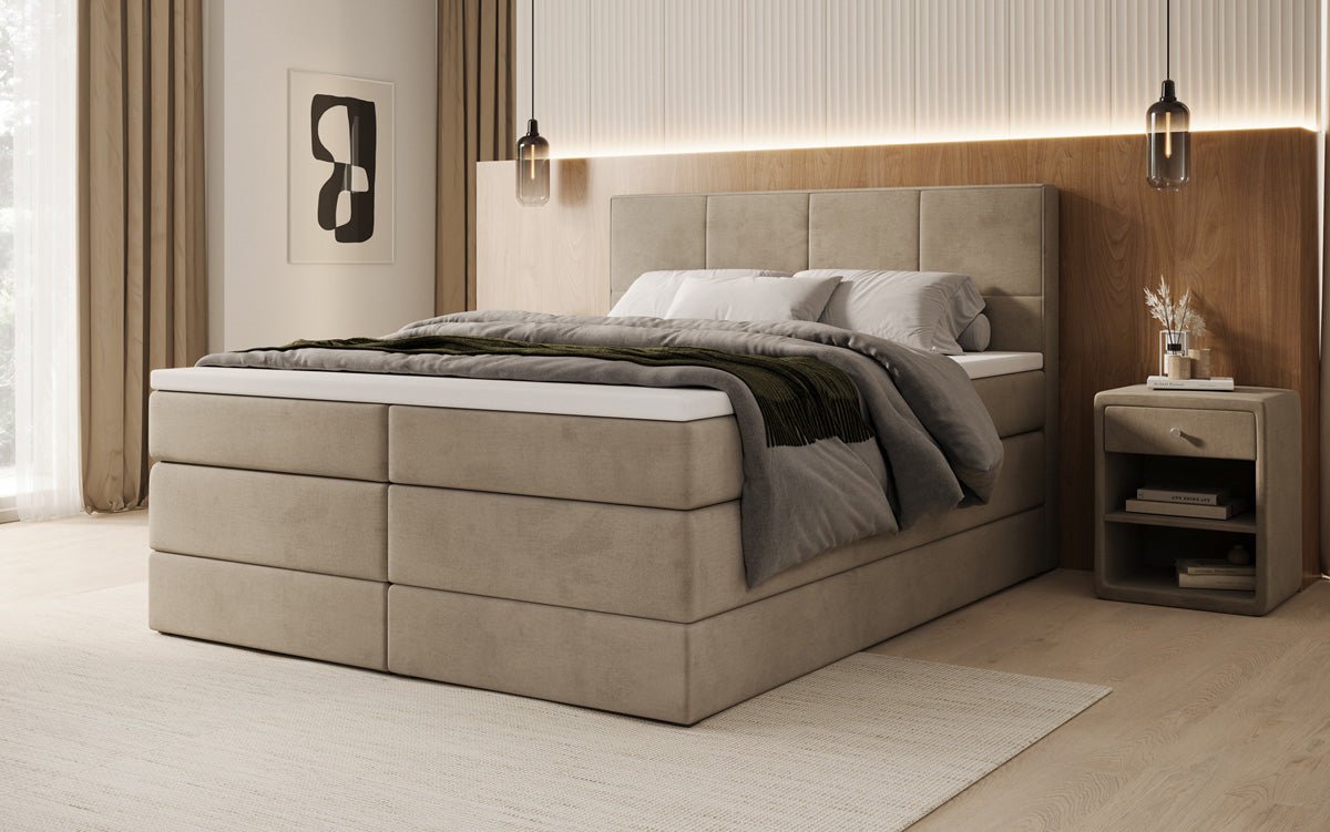 Boxspringbed Mareno met opbergruimte in fluweel