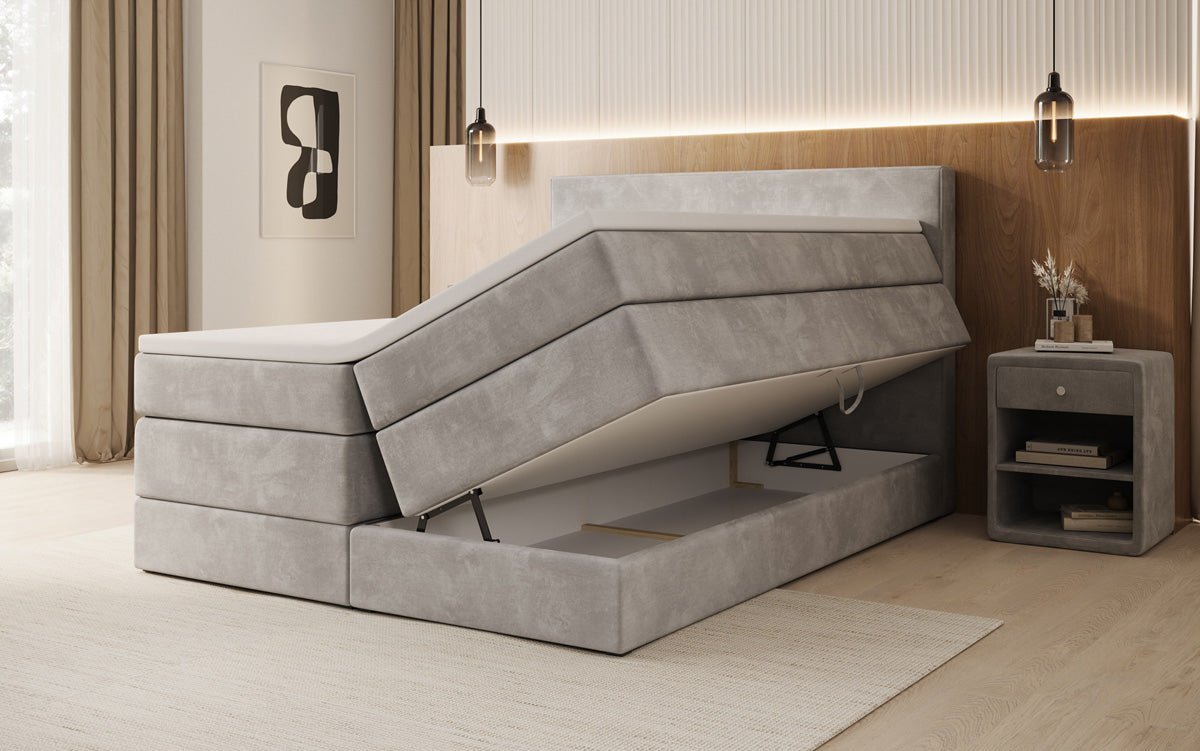 Boxspringbed Lavero met opbergruimte in Fluweel