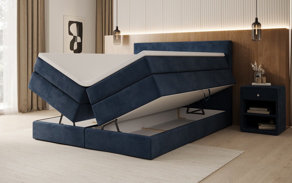Boxspringbed Lavero met opbergruimte in Fluweel