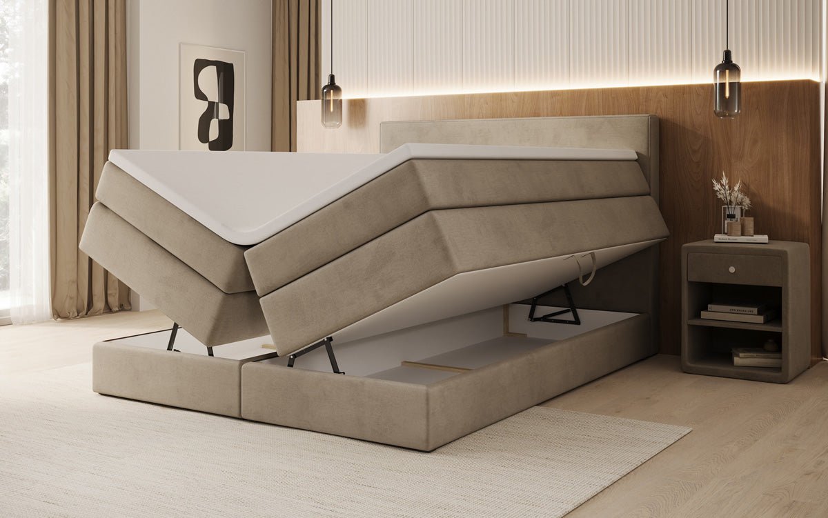 Boxspringbed Lavero met opbergruimte in Fluweel