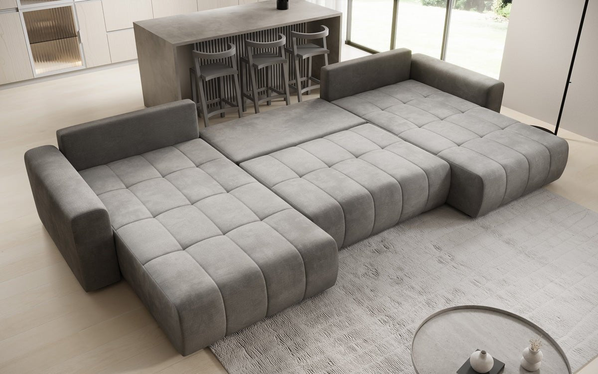 Designbank Leveno U met slaap- en klapfunctie in Fluweel