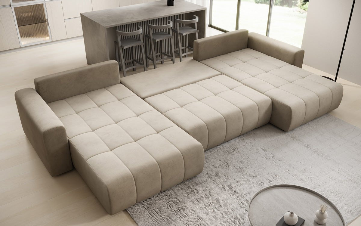 Designbank Leveno U met slaap- en klapfunctie in Fluweel