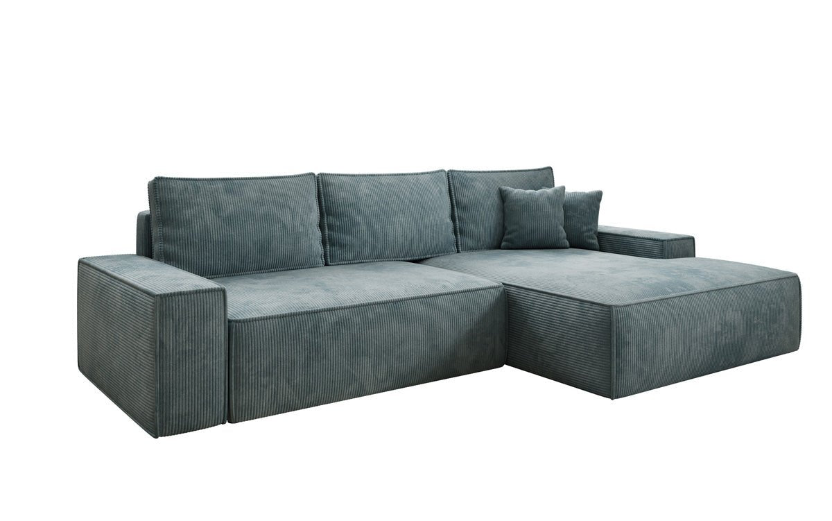 Designbank Verona met brede ottomane met slaap- en uitklapfunctie in Ribstof