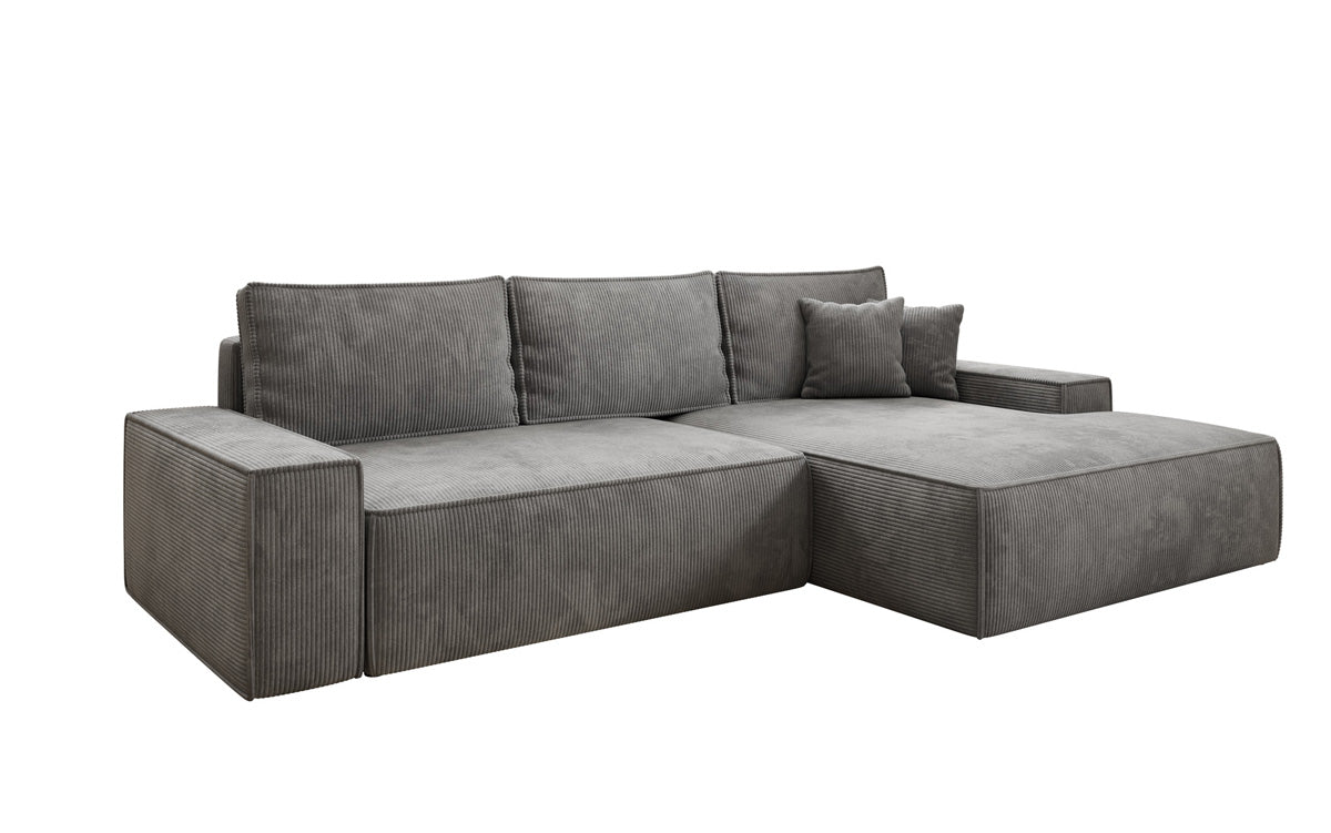 Designbank Verona met brede ottomane met slaap- en uitklapfunctie in Ribstof