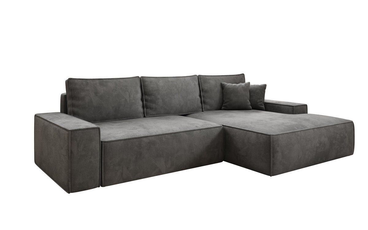 Designbank Verona met brede ottomane met slaap- en uitklapfunctie in Ribstof