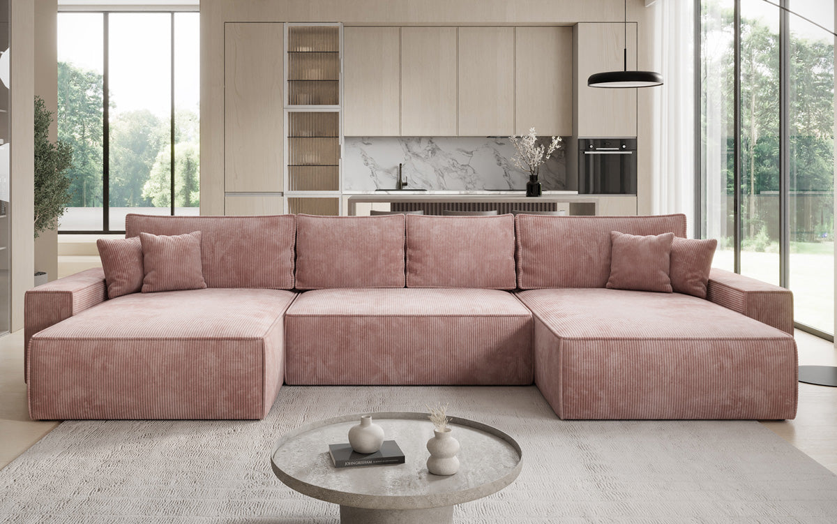 Designer Sofa Lunaro U mit Schlaffunktion und Stauraum in Cord