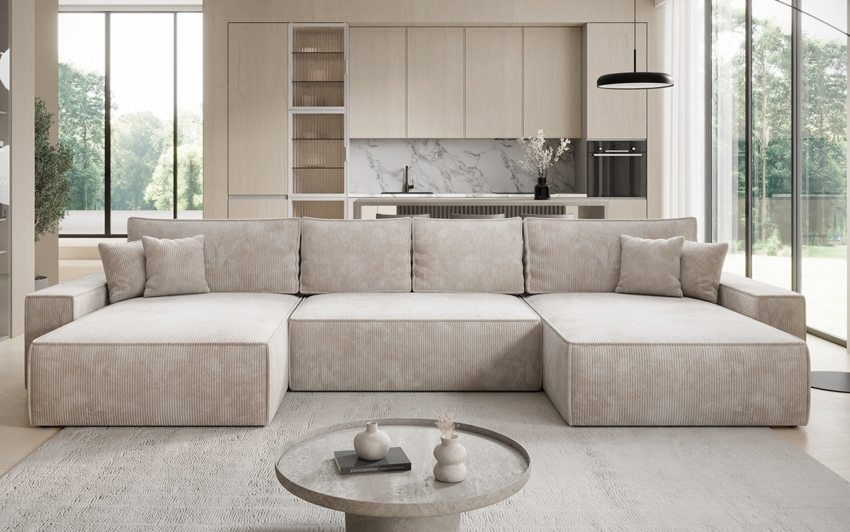 Designer Sofa Lunaro U mit Schlaffunktion und Stauraum in Cord