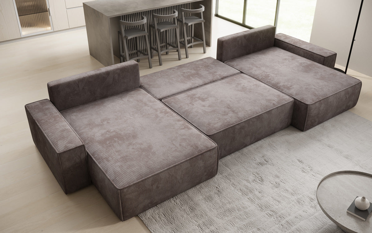 Designer Sofa Lunaro U mit Schlaffunktion und Stauraum in Cord