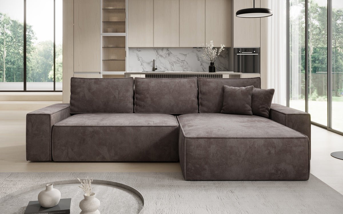 Designersofa Lunaro met slaap- en klapfunctie in ribstof