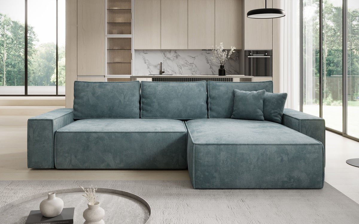 Designersofa Lunaro met slaap- en klapfunctie in ribstof