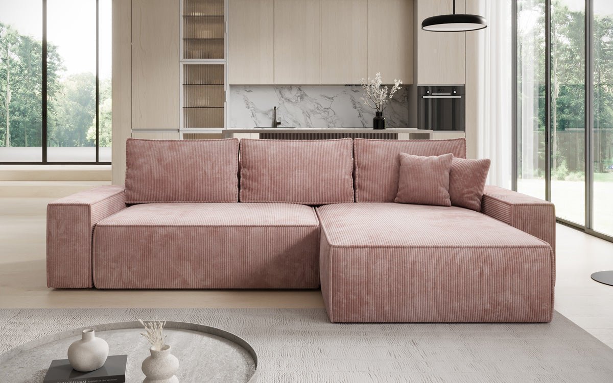Designersofa Lunaro met slaap- en klapfunctie in ribstof