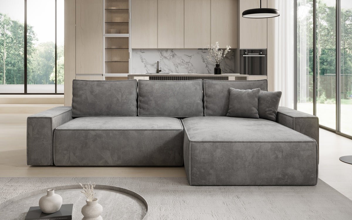 Designersofa Lunaro met slaap- en klapfunctie in ribstof