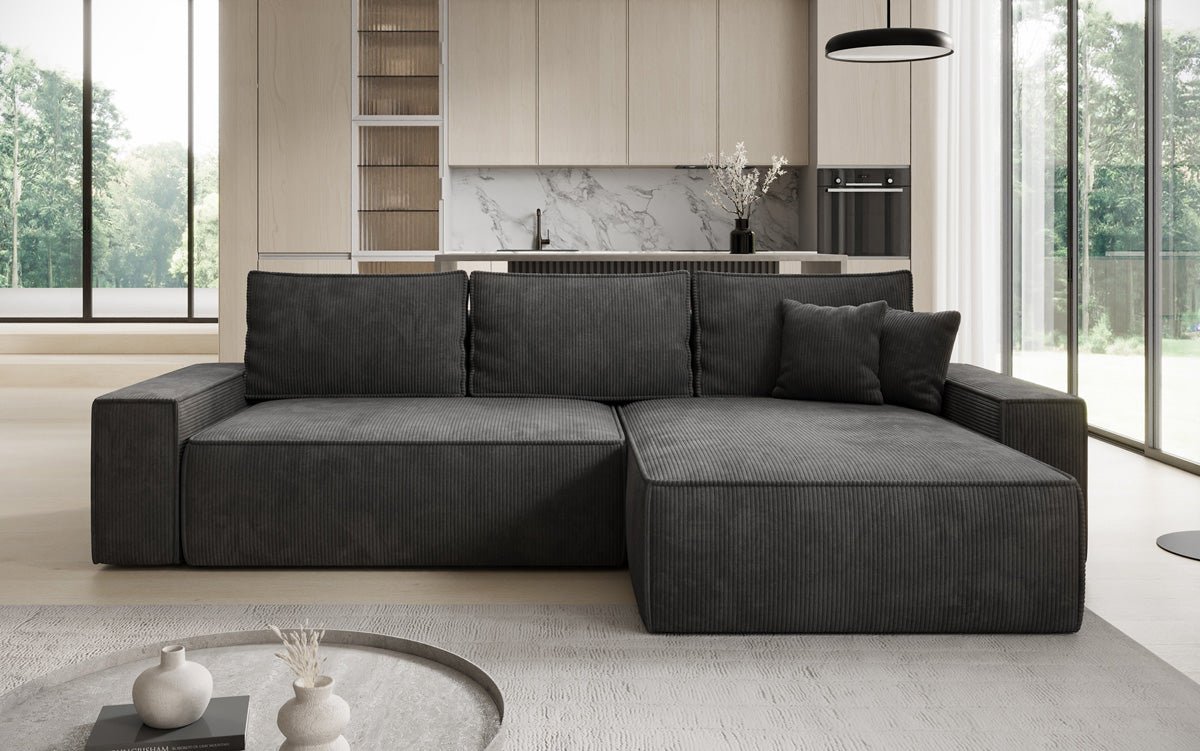 Designersofa Lunaro met slaap- en klapfunctie in ribstof