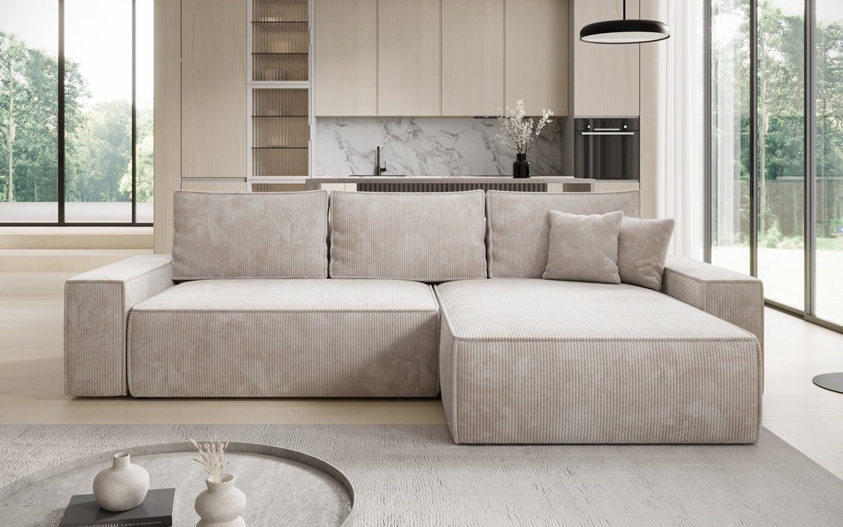 Designersofa Lunaro met slaap- en klapfunctie in ribstof