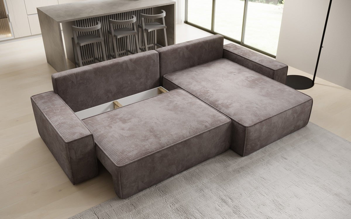 Designersofa Lunaro met slaap- en klapfunctie in ribstof