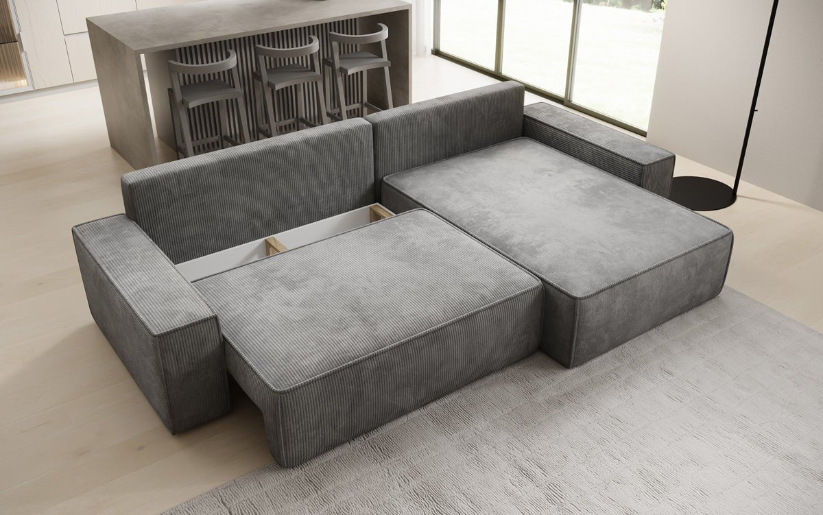 Designersofa Lunaro met slaap- en klapfunctie in ribstof