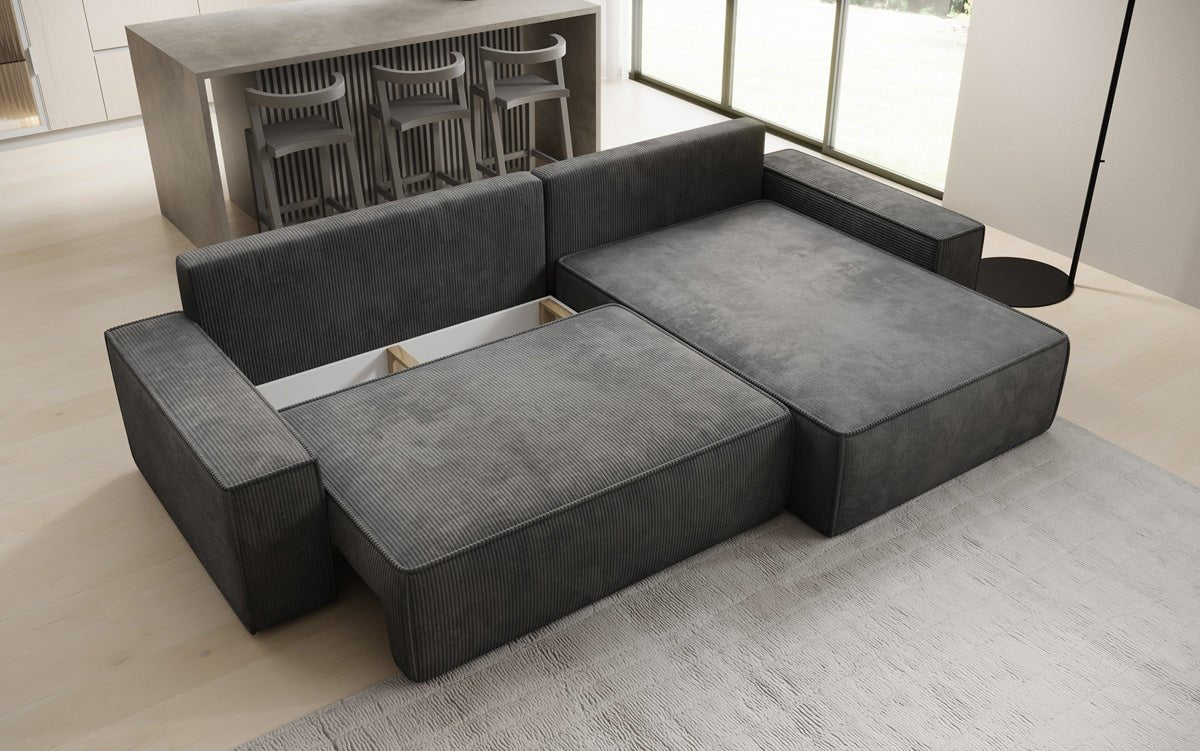 Designersofa Lunaro met slaap- en klapfunctie in ribstof