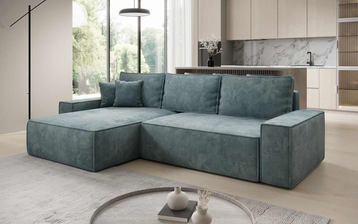 Designersofa Lunaro met slaap- en klapfunctie in ribstof