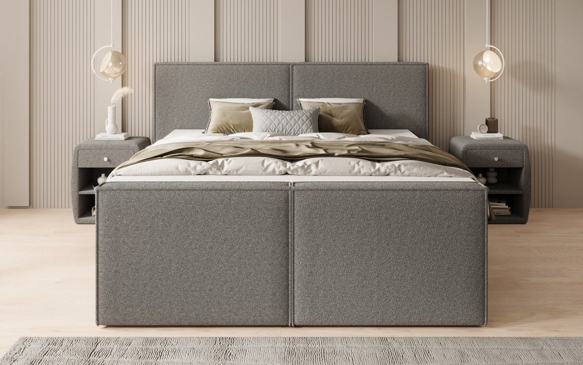 Boxspringbed Ophelia II met laden in Teddystof Bouclé