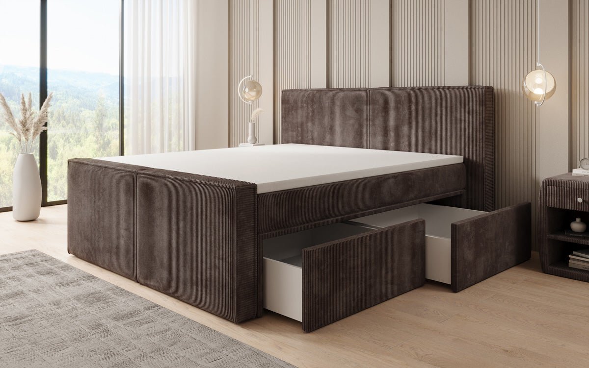 Boxspringbed Ophelia II met laden in Ribstof