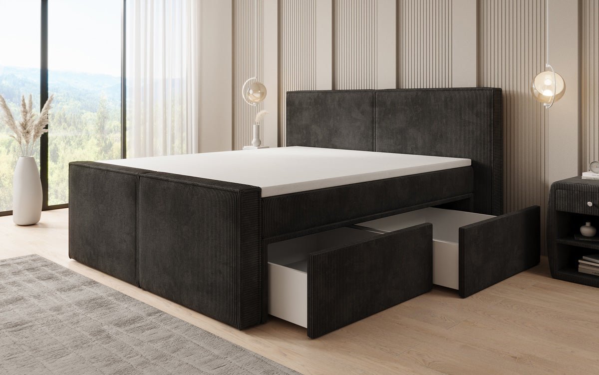 Boxspringbed Ophelia II met laden in Ribstof