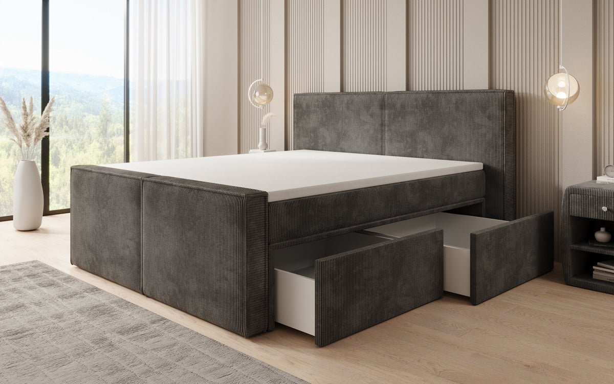 Boxspringbed Ophelia II met laden in Ribstof