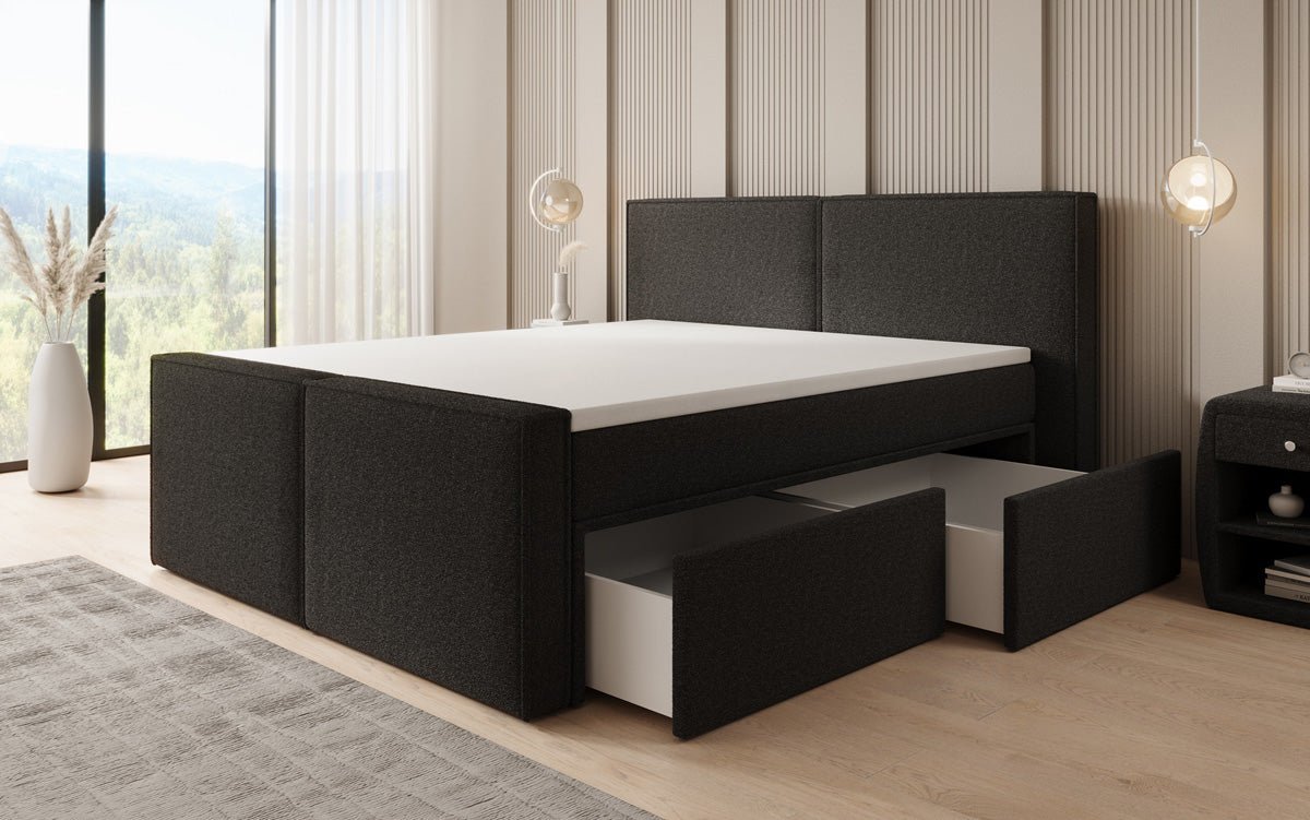 Boxspringbed Ophelia II met laden in Teddystof Bouclé