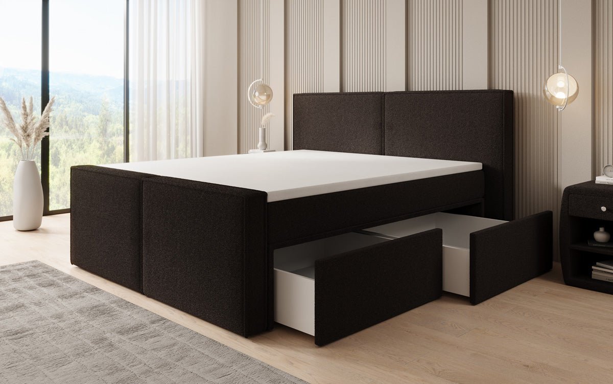 Boxspringbed Ophelia II met laden in Teddystof Bouclé